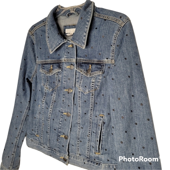 LOFT Black Polka Dot Denim Jacket - Picture 3 of 9